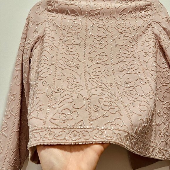Vintage 80s Women's Ballet Pink Beaded Evening Jacket | Floral Roses | Small | 8 - Picture 7 of 11